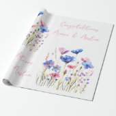 Blauwe Wildbloemen Bruiloft/douche Gefeliciteerd Cadeaupapier (Uitgerold)