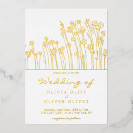 Blauwe Wildbloemen Bruiloft Folie Uitnodiging