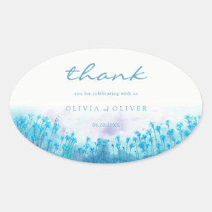 Blauwe Wildbloemen Bruiloft Ovale Sticker