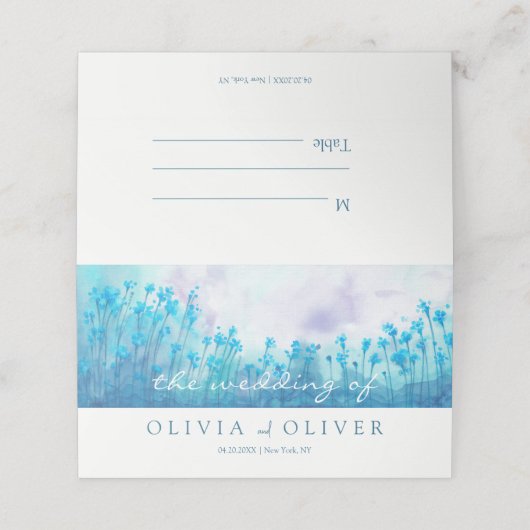 Blauwe Wildbloemen Bruiloft Plaatskaartje (Buitenkant ongevouwen)