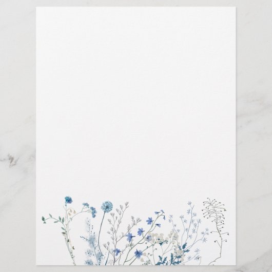 Blauwe Wildbloemen bruiloft welkom briefhoofd (Achterkant)