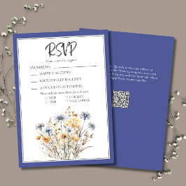 Blauwe Wildbloemen Formele Elegante Moderne Bruilo RSVP Kaartje