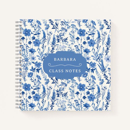  Blauwe Wildbloemen Gepersonaliseerde Bloemen Notitieboek (Voorkant)