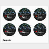 Blauwe Wildbloemen Handgemaakt met Love Black Ronde Sticker (Vel)