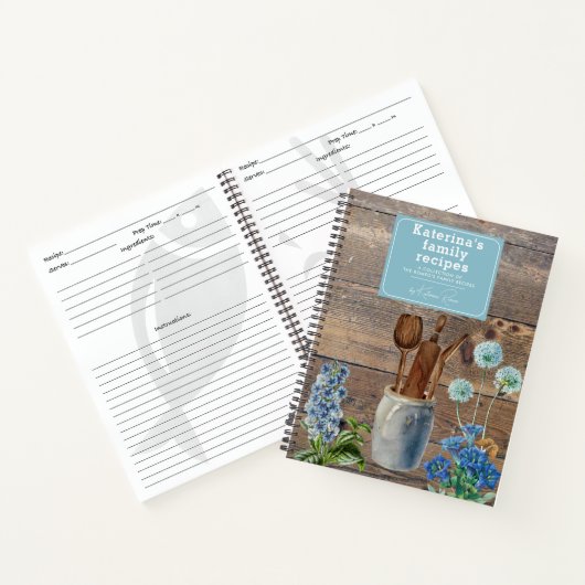 Blauwe Wildbloemen Hout Keukengerei Recept Notitieboek (Binnen)