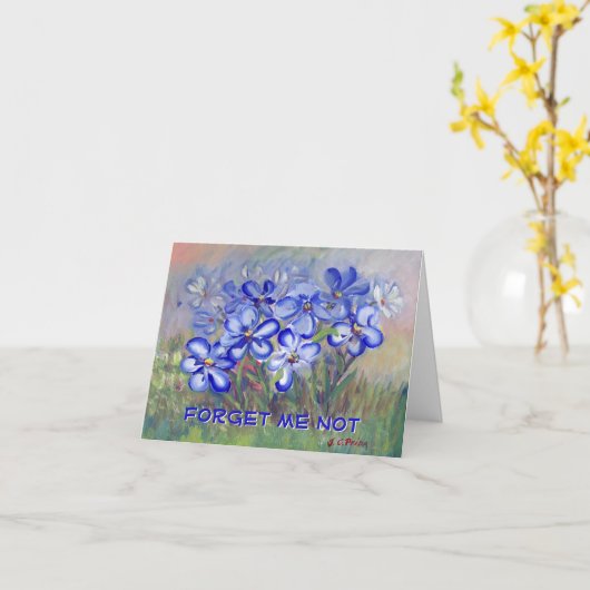 Blauwe Wildbloemen in een veld Fine Art Schilderij Kaart (Gele Bloem)