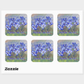 Blauwe Wildbloemen in een veld Fine Art Schilderij Vierkante Sticker (Vel)
