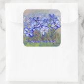 Blauwe Wildbloemen in een veld Fine Art Schilderij Vierkante Sticker (Tas)