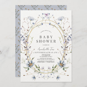 Blauwe Wildbloemen Lavendel Waterverf Baby shower Kaart