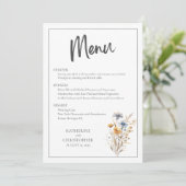 Blauwe Wildbloemen Modern Elegant Bloemen Bruiloft Menu (Staand voorkant)