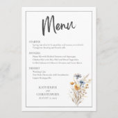 Blauwe Wildbloemen Modern Elegant Bloemen Bruiloft Menu (Voorkant)
