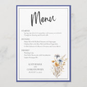 Blauwe Wildbloemen Modern Elegant Bloemen Bruiloft Menu (Voorkant)