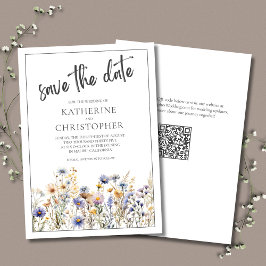 Blauwe Wildbloemen Modern Elegant Bloemen Bruiloft Save The Date