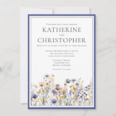 Blauwe Wildbloemen Moderne Elegante Formele Bruilo Kaart (Voorkant)