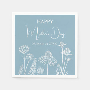 Blauwe Wildbloemen Schetst Gelukkige Moederdag Servet