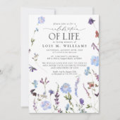 Blauwe Wildbloemen Viering van het Leven Kaart (Voorkant)