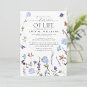 Blauwe Wildbloemen Viering van het Leven Kaart (Staand voorkant)