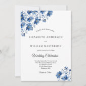 Blauwe Wildbloemen Waterverf Elegant Modern Bruilo Kaart (Voorkant)