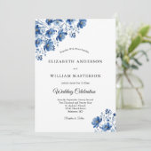 Blauwe Wildbloemen Waterverf Elegant Modern Bruilo Kaart (Staand voorkant)