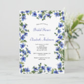 Blauwe Wildbloemen Waterverf Elegant Vrijgezellenf Kaart (Staand voorkant)