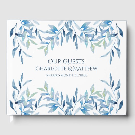 Blauwe wilde bijkantoren, Waterverf bruiloft Gastenboek (Voorkant)