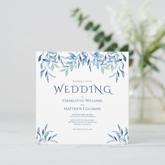Blauwe wilde bijkantoren, Waterverf, bruiloft Kaart (Staand voorkant)