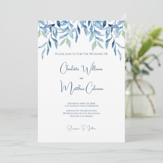 Blauwe wilde bijkantoren, Waterverf bruiloft Kaart (Staand voorkant)