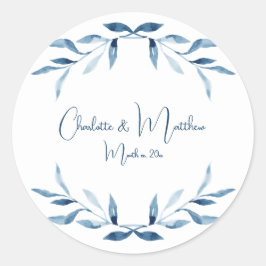 Blauwe wilde bijkantoren, Waterverf bruiloft klass Ronde Sticker