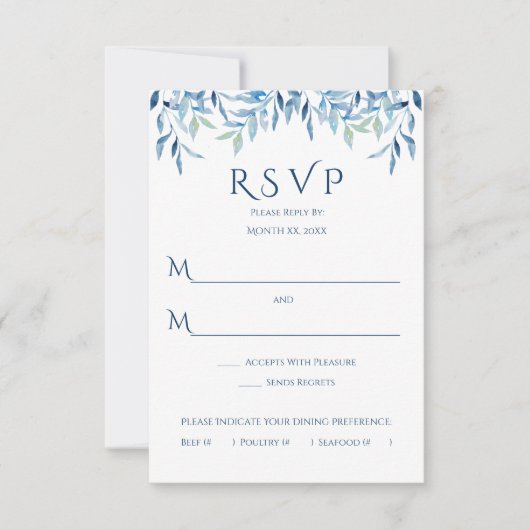 Blauwe wilde bijkantoren, Waterverf bruiloft RSVP Kaartje (Voorkant)