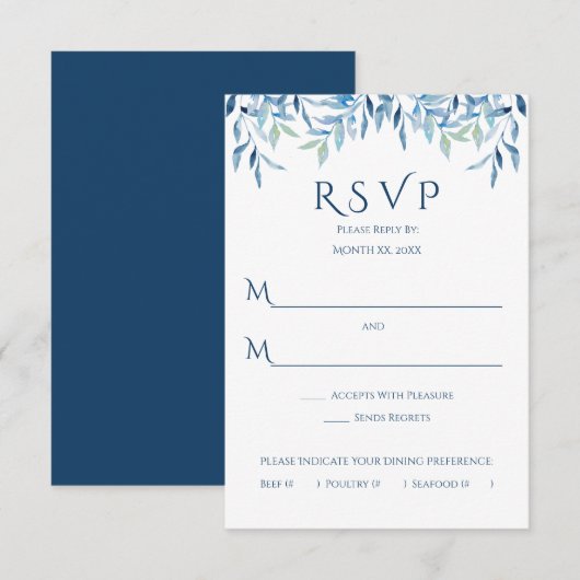 Blauwe wilde bijkantoren, Waterverf bruiloft RSVP Kaartje (Voorkant / Achterkant)