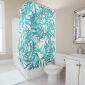 Blauwe wilde bladeren douchegordijn (In situ)