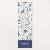 Blauwe wilde bloem aquarel aangepaste naam yogamat (Voorkant)