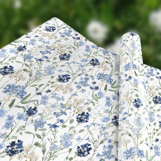 Blauwe wilde bloem aquarel cadeaupapier