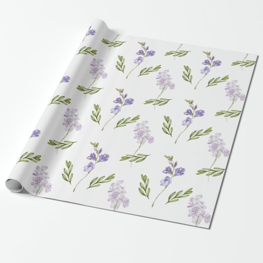 Blauwe wilde bloem aquarel cadeaupapier (Uitgerold)