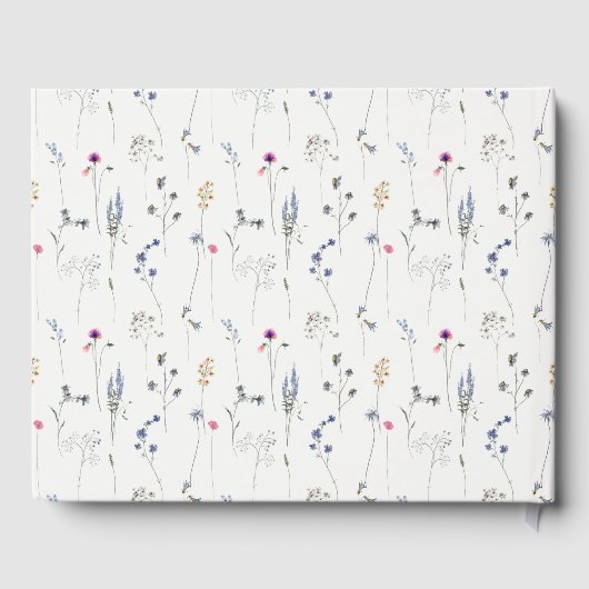 Blauwe wilde bloem aquarel kam bruidsdouche gastenboek (Achterkant)