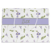 Blauwe wilde bloem aquarel monogram naam groot cadeauzakje (Voorkant)