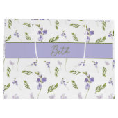 Blauwe wilde bloem aquarel monogram naam groot cadeauzakje (Achterkant)