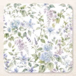 Blauwe Wilde Bloem Aquarel Papier Coasters Kartonnen Onderzetters