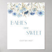 Blauwe Wilde Bloem Baby Shower Snoepbuffet Poster (Voorkant)