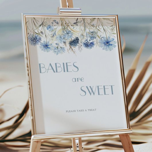 Blauwe Wilde Bloem Baby Shower Snoepbuffet Poster