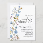 Blauwe wilde bloem baby shower uitnodiging  (Voorkant)