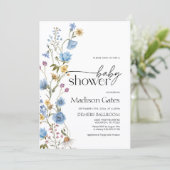 Blauwe wilde bloem baby shower uitnodiging  (Staand voorkant)