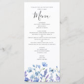 Blauwe wilde bloem bloem bruiloft plat menu (Voorkant)