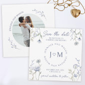 Blauwe wilde bloem bloemenbewaar de datumfoto kaart