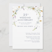 Blauwe Wilde Bloem Bloemig 25e Huwelijksjubileum Kaart (Voorkant)