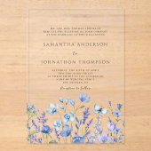 Blauwe Wilde Bloem Bloemige Bruiloft Acryl Uitnodigingen (Voorkant)