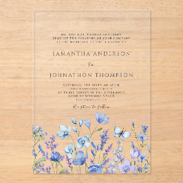 Blauwe Wilde Bloem Bloemige Bruiloft Acryl Uitnodigingen