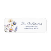 Blauwe Wilde Bloem Boho Baby Shower Adres Etiket (Voorkant)