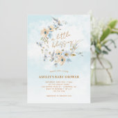 Blauwe Wilde Bloem Boho Baby Shower Kaart (Staand voorkant)