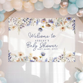 Blauwe Wilde Bloem Boho Baby Shower Welkom Spandoek